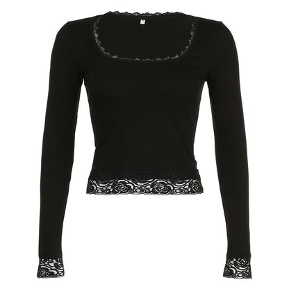 Top Lace Square-Neck Long-Sleeve Cropped