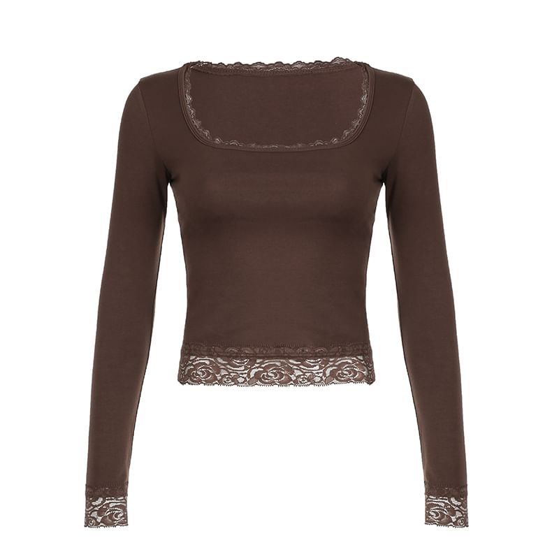 Top Lace Square-Neck Long-Sleeve Cropped