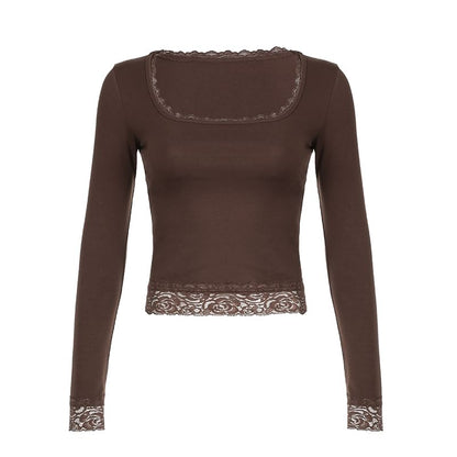 Top Lace Square-Neck Long-Sleeve Cropped