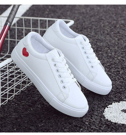 Platform Heart Print Faux Leather Lace-Up Sneakers