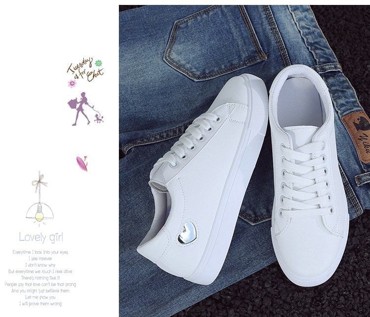 Platform Heart Print Faux Leather Lace-Up Sneakers