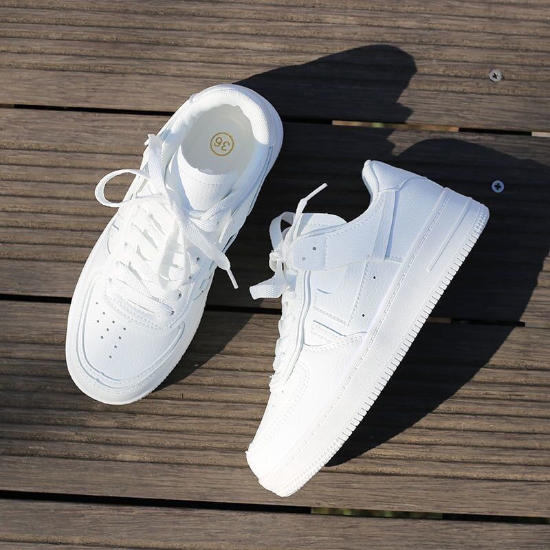 Platform Plain Faux Leather Lace-Up Sneakers