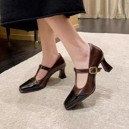T-Strap Pumps Square Toe Cap