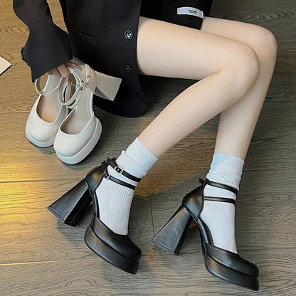 Block Pumps Heel Platform Ankle Strap