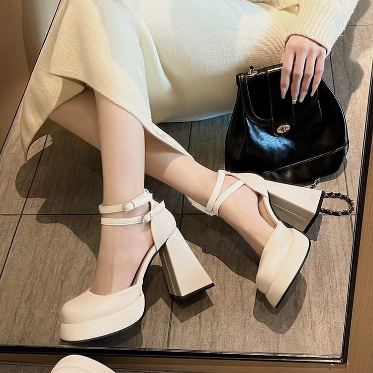 Block Pumps Heel Platform Ankle Strap