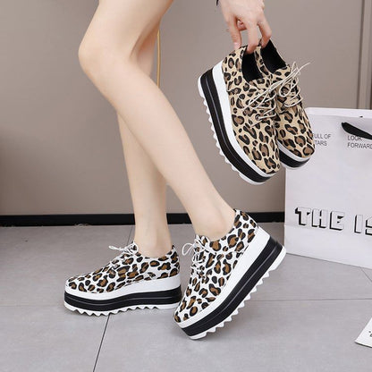 Platform Shoes Lace-Up Leopard Print