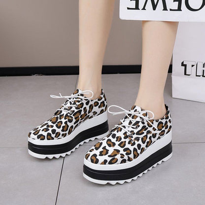 Platform Shoes Lace-Up Leopard Print