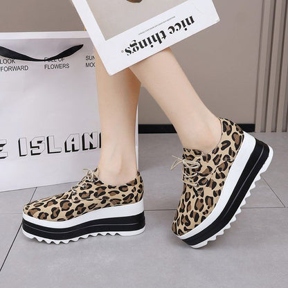 Platform Shoes Lace-Up Leopard Print