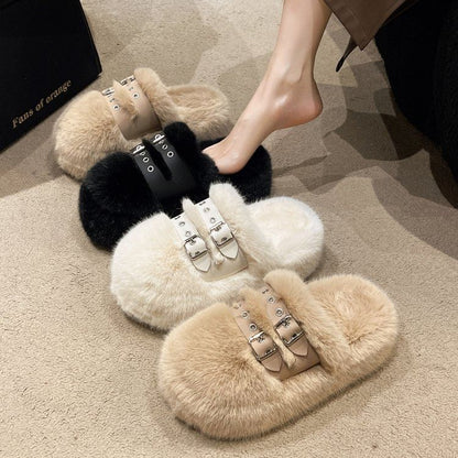 Platform Sandals Fleece Buckled