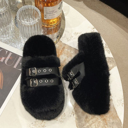 Platform Sandals Fleece Buckled