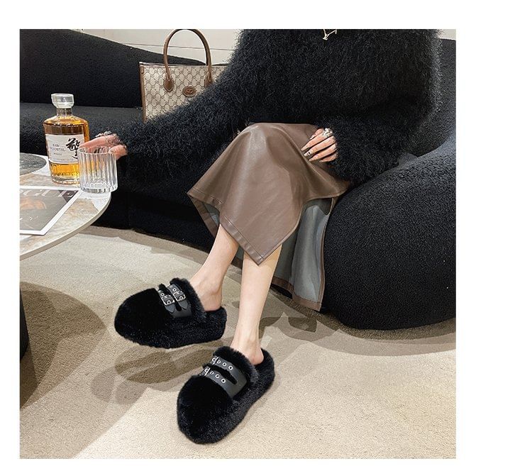 Platform Sandals Fleece Buckled