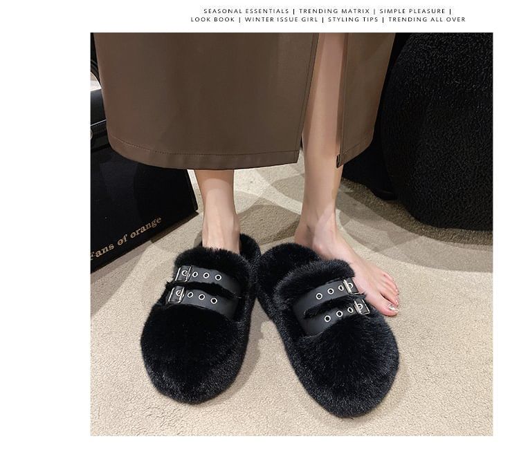 Platform Sandals Fleece Buckled