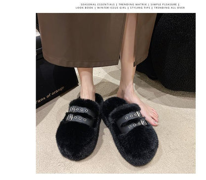 Platform Sandals Fleece Buckled