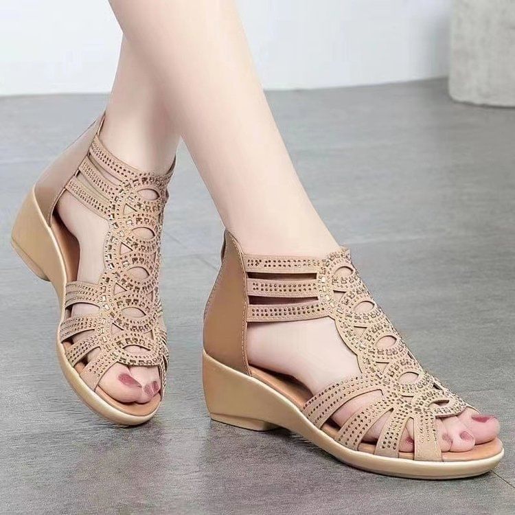 Glitter Perforated Low-Heel Sandals