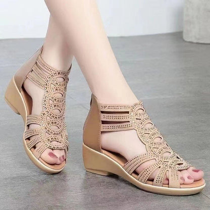 Glitter Perforated Low-Heel Sandals