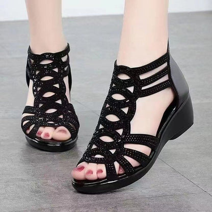 Glitter Perforated Low-Heel Sandals