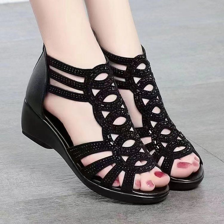 Glitter Perforated Low-Heel Sandals