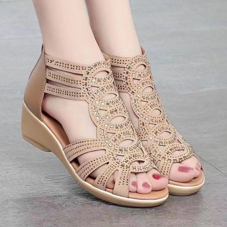 Glitter Perforated Low-Heel Sandals