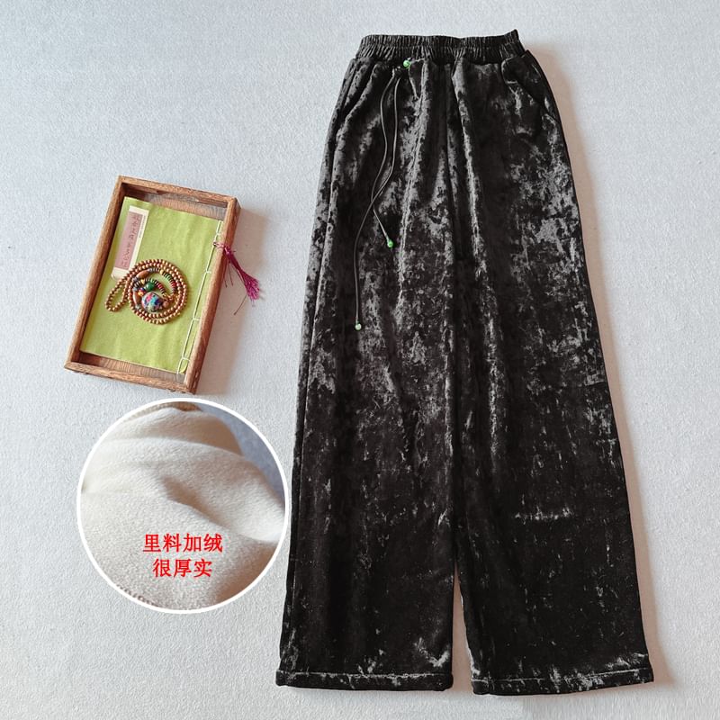 Mid Rise Velvet Wide Leg Pants