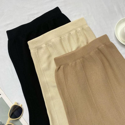 Elastic Waist Plain Midi Mermaid Knit Skirt