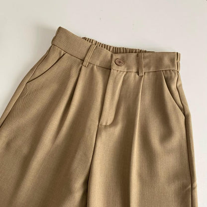 Elastic Waist Plain Roll Up Hem Dress Pants