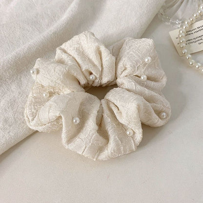 Faux Pearl Fabric Scrunchie