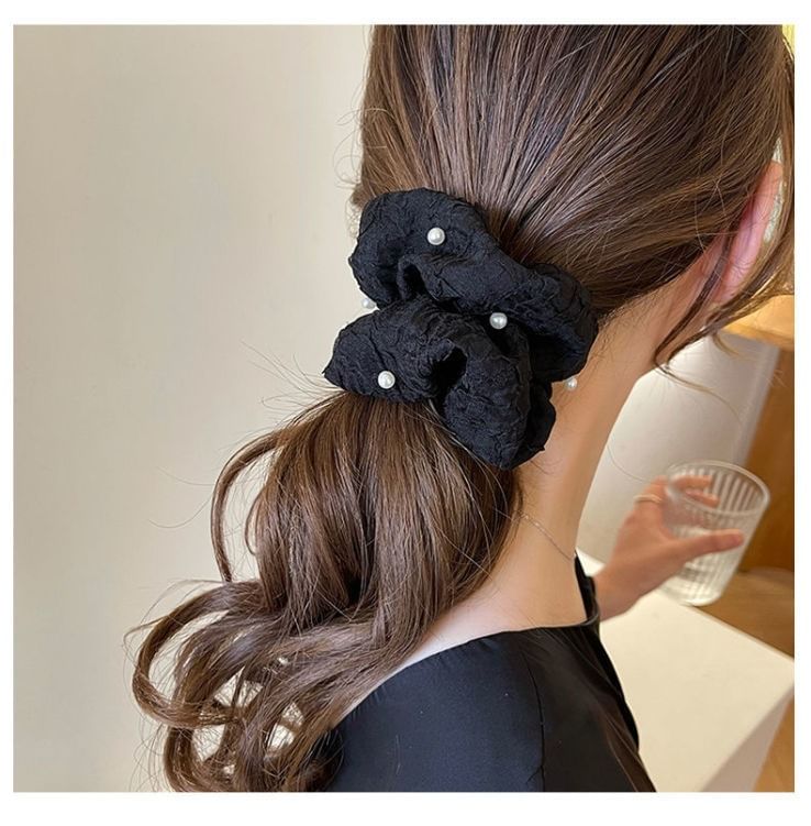 Faux Pearl Fabric Scrunchie