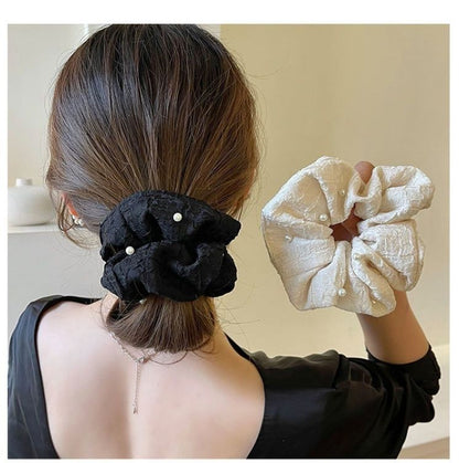 Faux Pearl Fabric Scrunchie