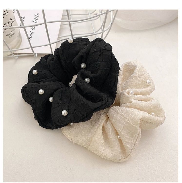 Faux Pearl Fabric Scrunchie