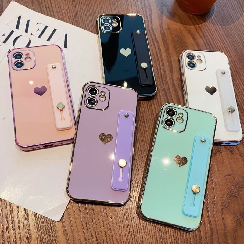 Heart Plain Phone Case With Side Strap For  iPhone 13, 13 Pro, 13 Pro Max, 14, 14 Plus, 14 Pro, 14 Pro Max, 15, 15 Pro, 15 Pro Max