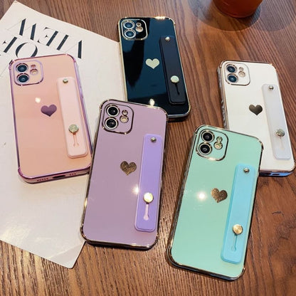 Heart Plain Phone Case With Side Strap For  iPhone 13, 13 Pro, 13 Pro Max, 14, 14 Plus, 14 Pro, 14 Pro Max, 15, 15 Pro, 15 Pro Max