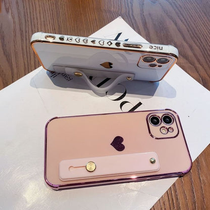 Heart Plain Phone Case With Side Strap For  iPhone 13, 13 Pro, 13 Pro Max, 14, 14 Plus, 14 Pro, 14 Pro Max, 15, 15 Pro, 15 Pro Max
