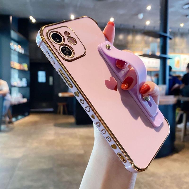 Heart Plain Phone Case With Side Strap For  iPhone 13, 13 Pro, 13 Pro Max, 14, 14 Plus, 14 Pro, 14 Pro Max, 15, 15 Pro, 15 Pro Max