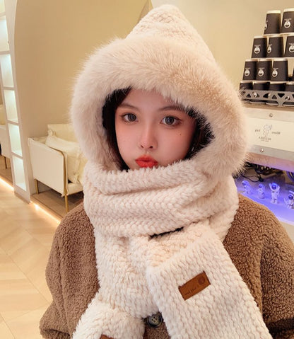 Hooded Chenille Scarf Mittens with