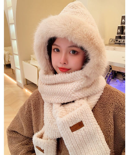 Hooded Chenille Scarf Mittens with