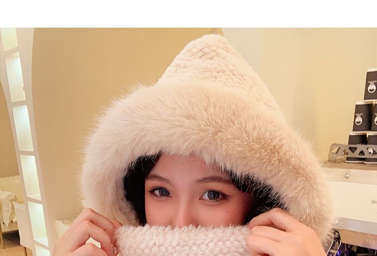 Hooded Chenille Scarf Mittens with