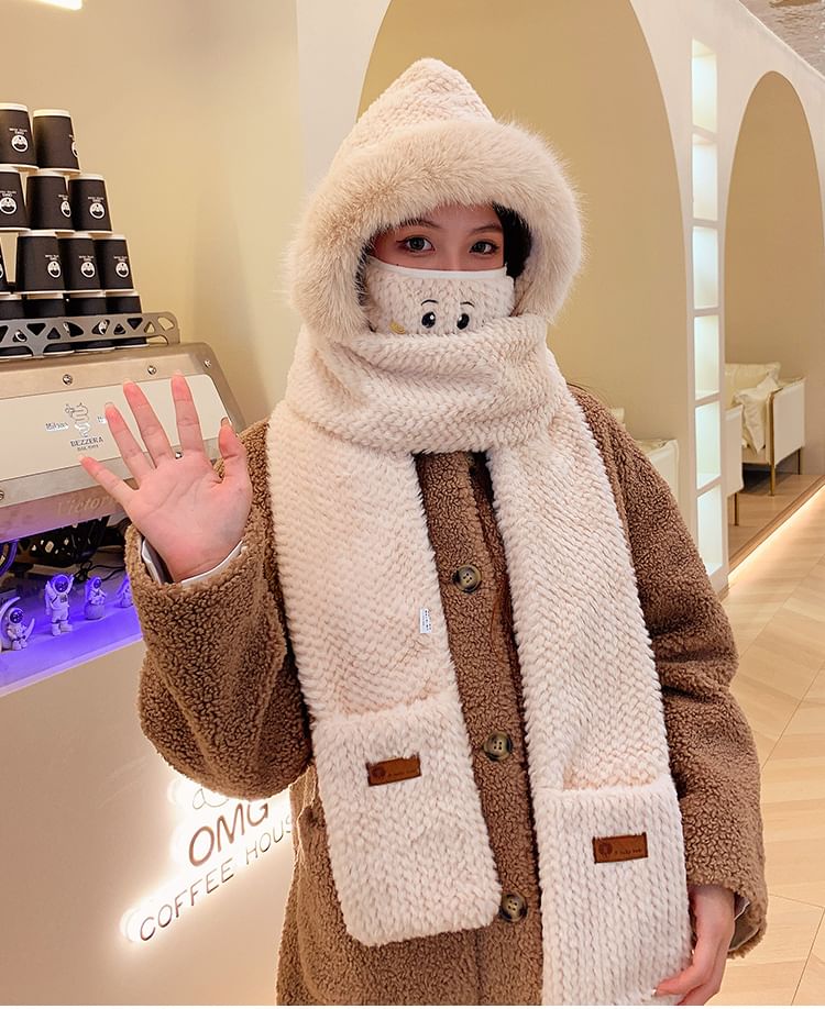 Hooded Chenille Scarf Mittens with