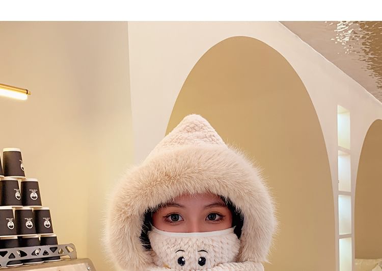 Hooded Chenille Scarf Mittens with