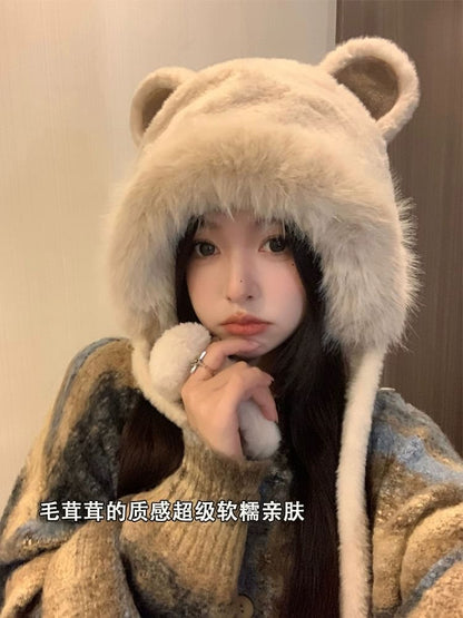 Chenille Trapper Hat Bear Ear