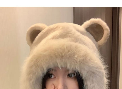 Chenille Trapper Hat Bear Ear