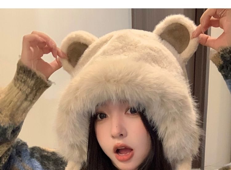 Chenille Trapper Hat Bear Ear
