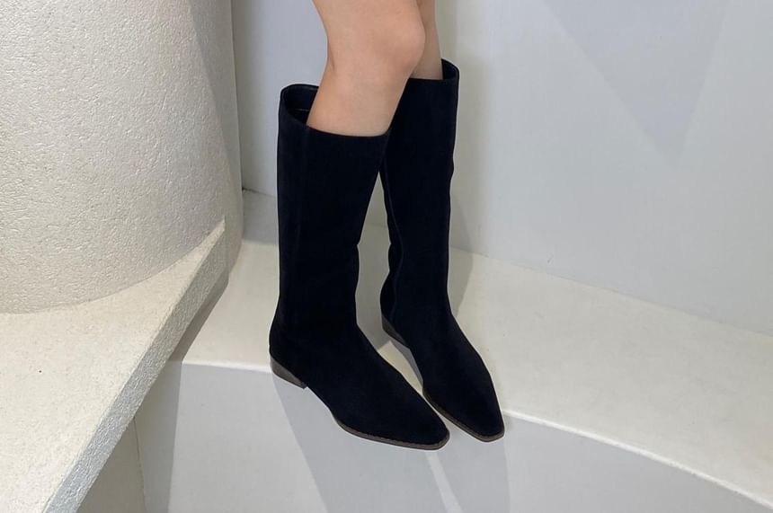 Square-Toe Low Heel Tall Boots