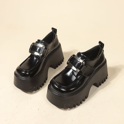 Strap Leather Adhesive Platform Loafers Patent Buckled