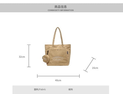 Set: Lettering Corduroy Tote Bag + Coin Purse Egirldoll