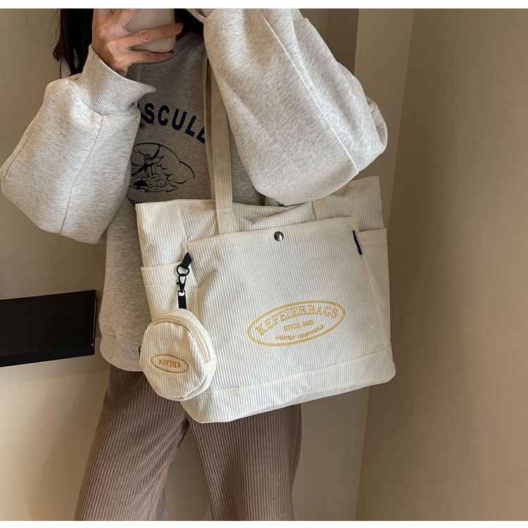 Set: Lettering Corduroy Tote Bag + Coin Purse Egirldoll