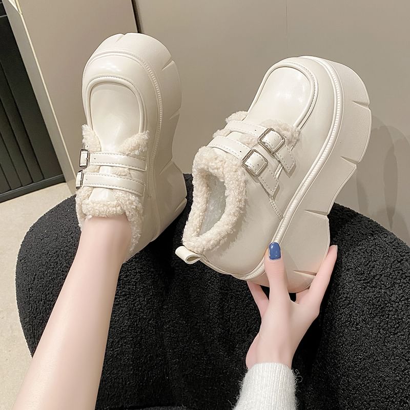 Fleece Loafers Trim Wedge-Heel