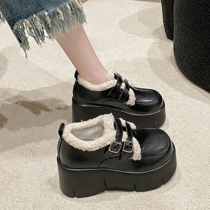 Fleece Loafers Trim Wedge-Heel