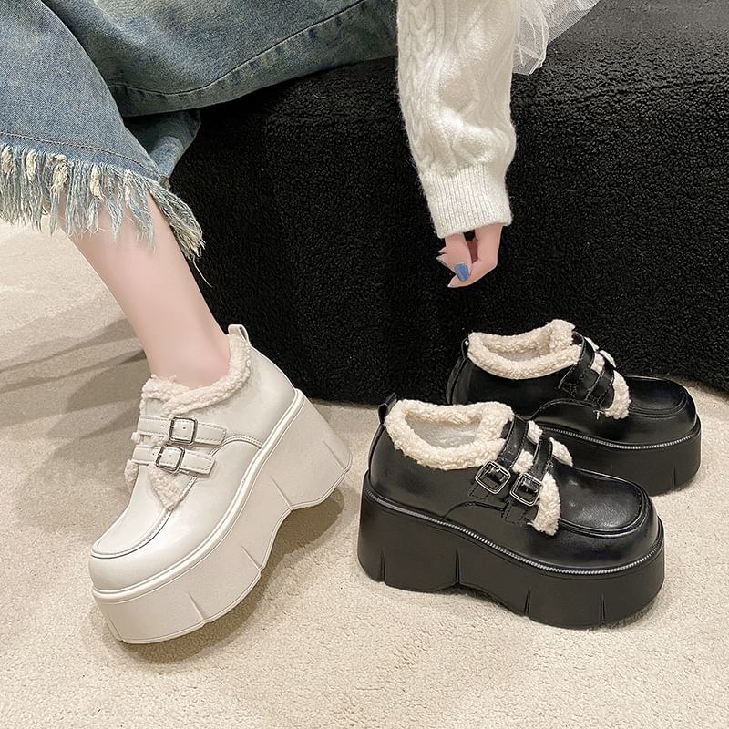 Fleece Loafers Trim Wedge-Heel