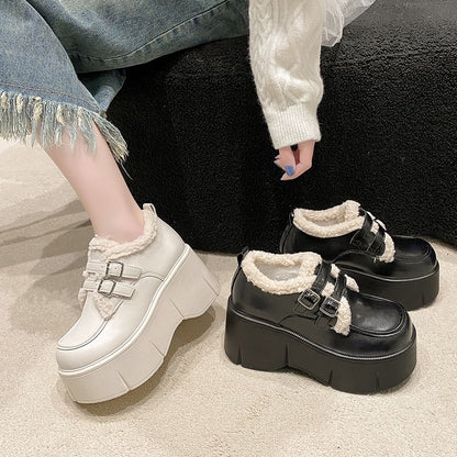 Fleece Loafers Trim Wedge-Heel