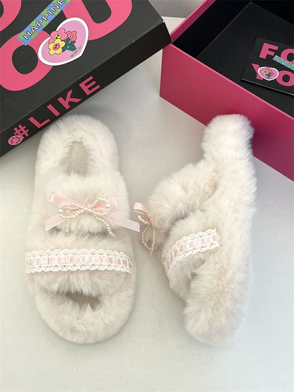 Fleece Ribbon Neck Sandals